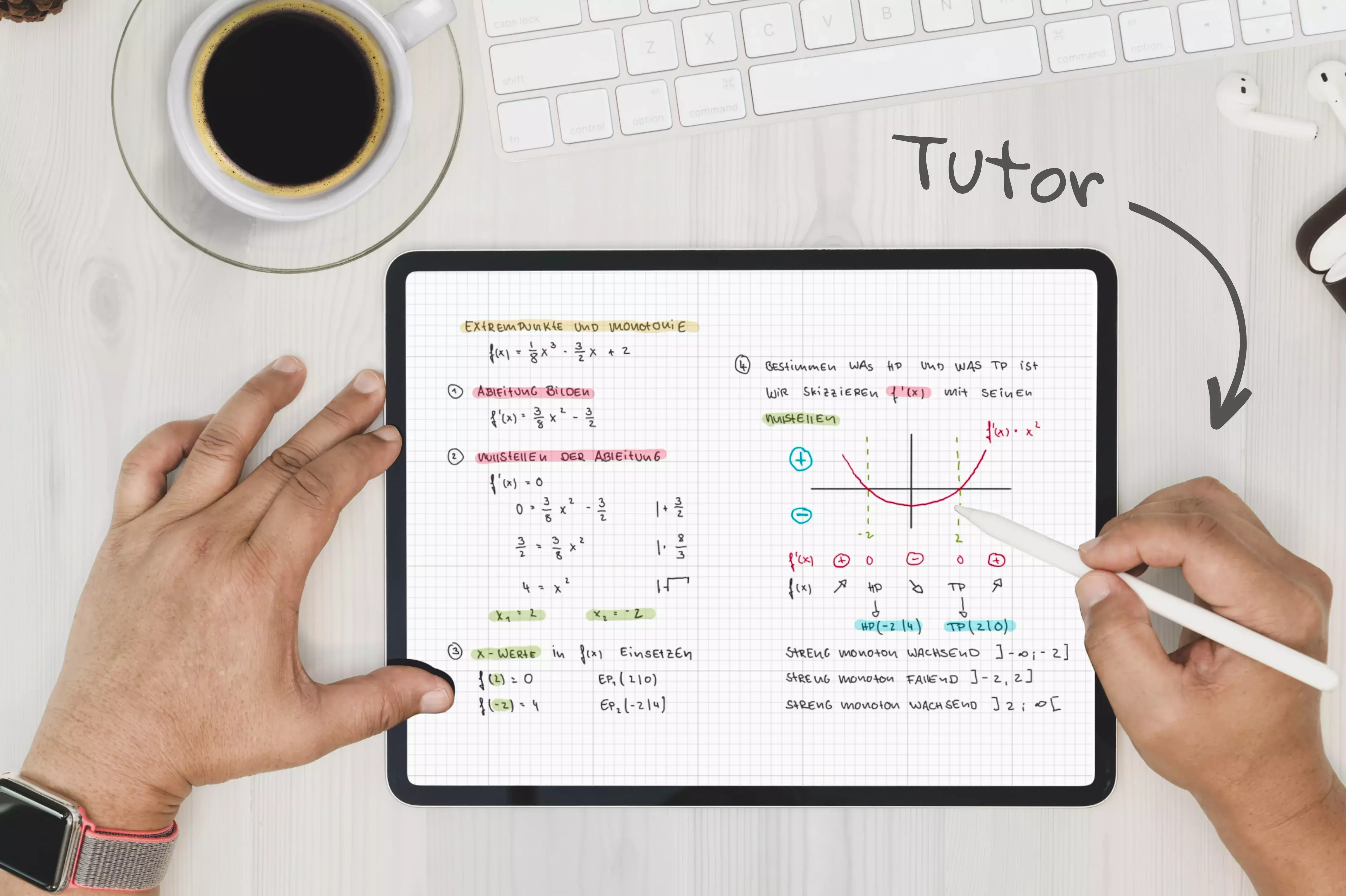 Tutor unterricht Mathe online auf einer digitalen Tafel per Tablet